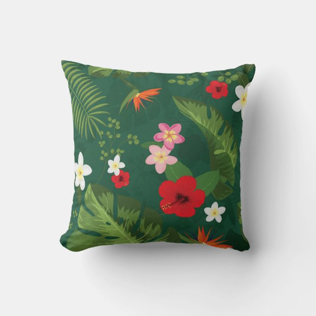 Tropical Leaves Pattern Throw Pillow (Front)