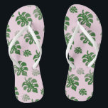 Tropical Leaves Pattern Wedding Party Dancing  Flip Flops<br><div class="desc">A cute botanical pattern of cute green Monstera leaves on a pale pink canvas with white inner liner make this a perfect bridal slipper for a tropical wedding theme or comfy footwear for the newlywed bride on her dream island honeymoon. These make great dancing shoes for the bridesmaids too. #espadrilles...</div>