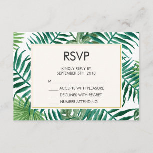 Tropical Leaves Pattern  Wedding RSVP Card