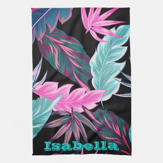 Tropical leaves personalized  kitchen towel (Vertical)