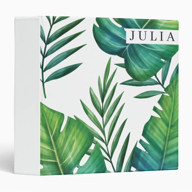 Tropical Leaves Personalized Watercolor Binder (Front/Spine)