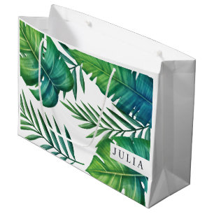Tropical Leaves Personalized Watercolor Large Gift Bag
