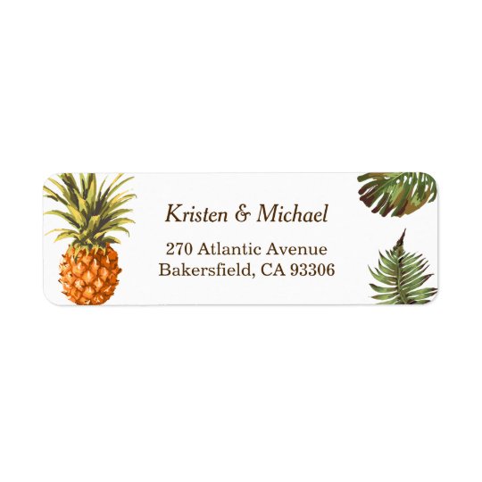 Tropical Leaves Pineapple Decor Luau Wedding Return Address Label