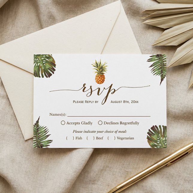 Tropical Leaves Pineapple Hawaiian Luau RSVP Card (Creator Uploaded)