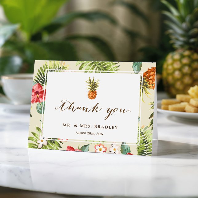 Tropical Leaves Pineapple Hawaiian Luau Thank You (Creator Uploaded)