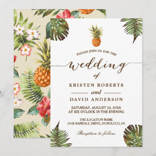 Tropical Leaves Pineapple Hawaiian Luau Wedding Invitation