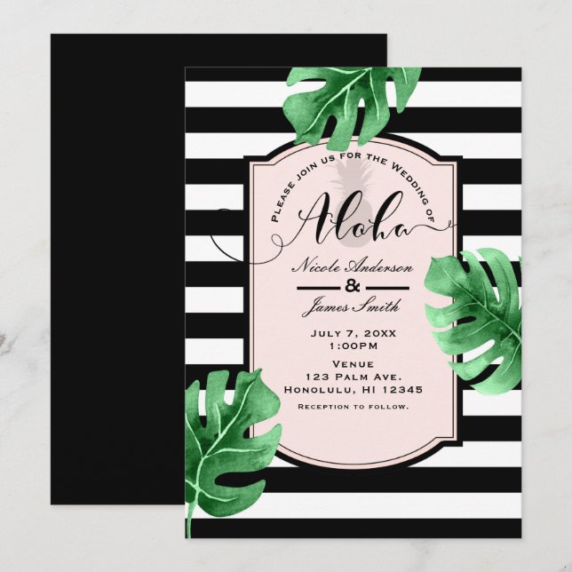Tropical Leaves & Pineapple Wedding Invitations (Front/Back)