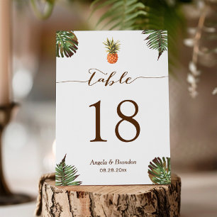 Tropical Leaves Pineapple Wedding Table Number