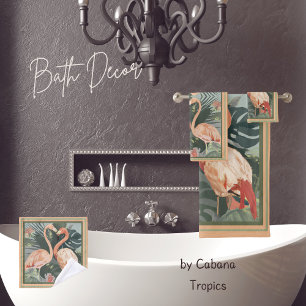 Tropical Leaves Pink Flamingo Bath Towel Set