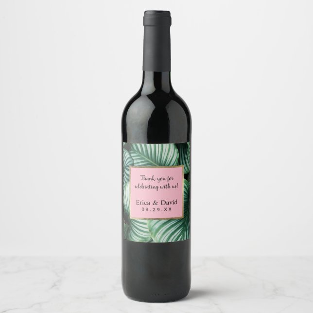 Tropical Leaves Pink Label Luau Beach Wedding (Front)