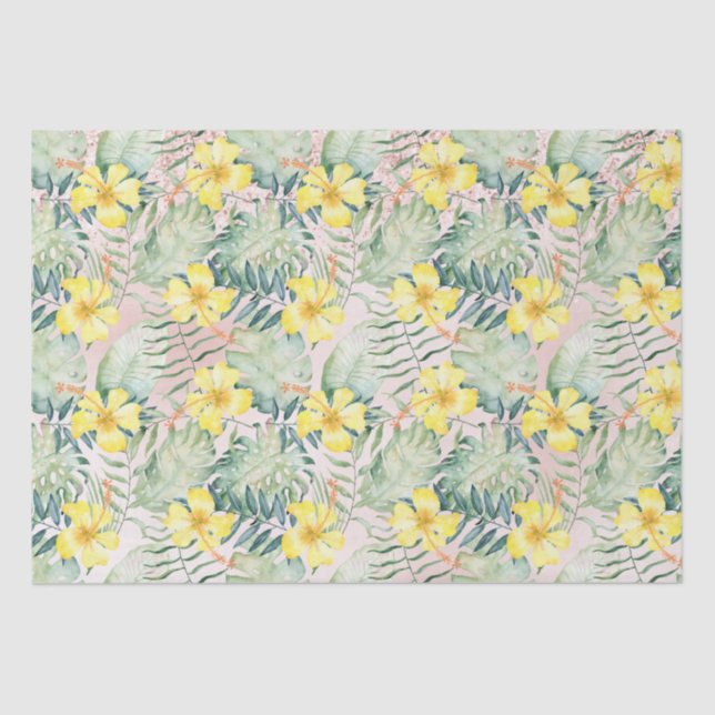 Tropical Leaves Pink Ombre Glitter Dream        Tissue Paper (Front)