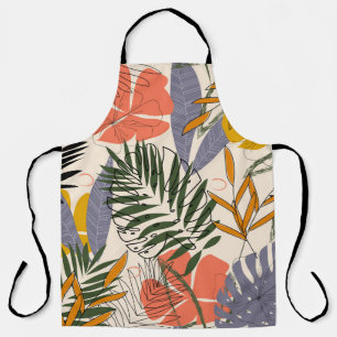 Tropical leaves plants, beige, original pattern. apron