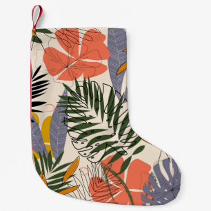 Tropical leaves plants, beige, original pattern. small christmas stocking