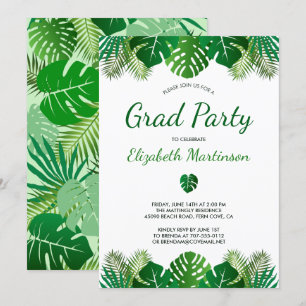 Tropical Leaves Rainforest Modern Graduation Party Invitation