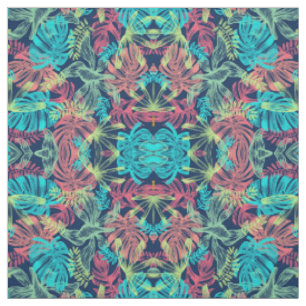 Tropical Leaves red orange yellow blue Fabric