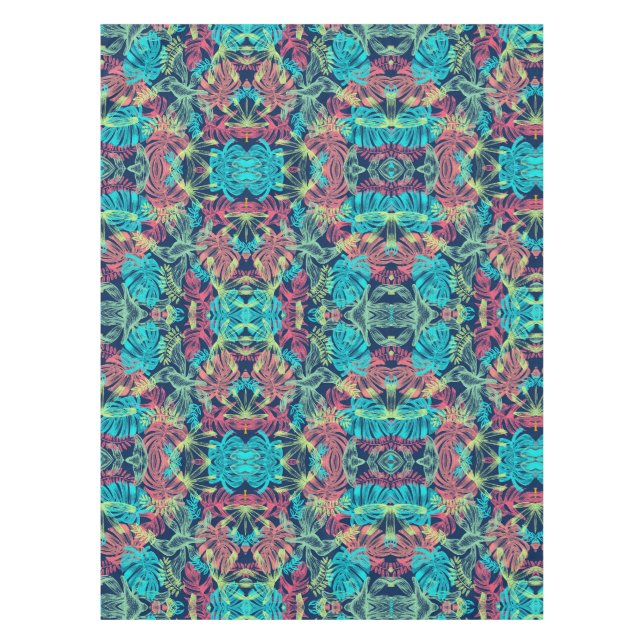 Tropical Leaves red orange yellow blue Tablecloth (Front)