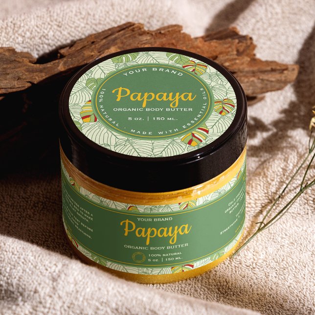 Tropical Leaves Retro Circle Cosmetics Jar Label (Circle cosmetics jar lid label and matching wrap-around label (available in the shop))