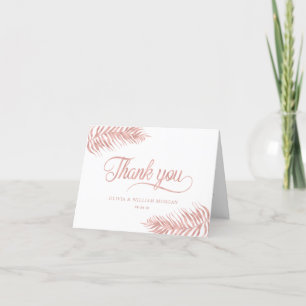 Tropical Leaves Rose Gold Elegant Wedding Thank You Card