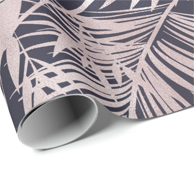 tropical leaves rose gold faux foil Wrapping Paper (Roll Corner)