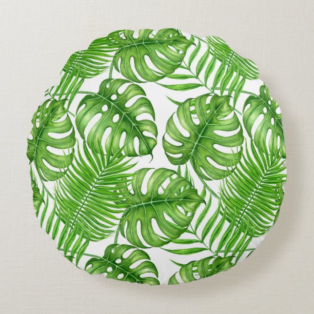 Tropical leaves round pillow (Front)