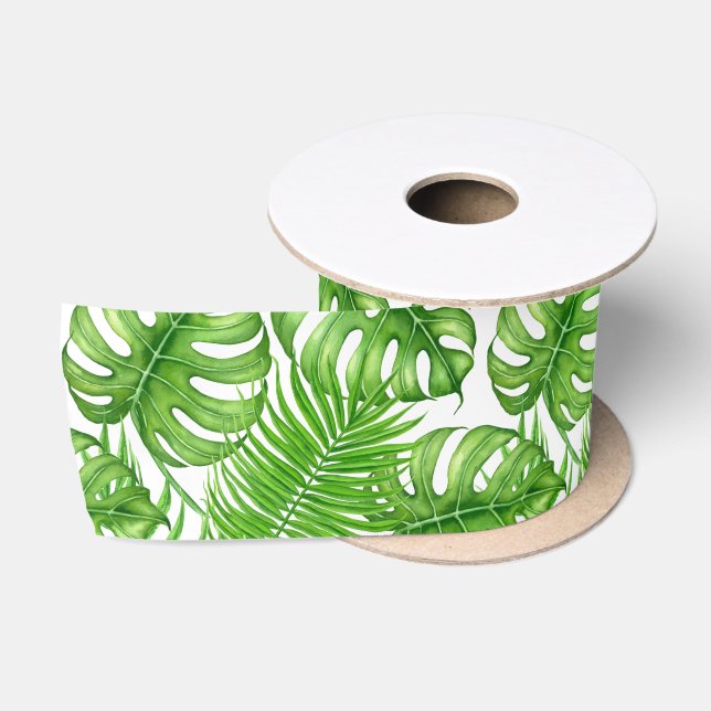 Tropical leaves satin ribbon (Spool)