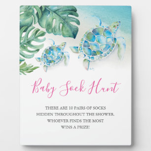 Tropical Leaves Sea Turtle Baby Shower Games Sign Plaque