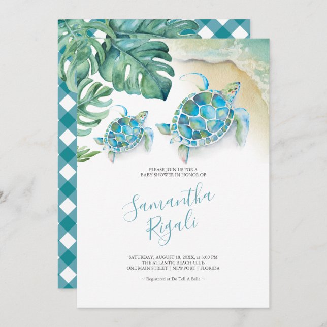 Tropical Leaves Sea Turtle Boy Baby Shower (Front/Back)
