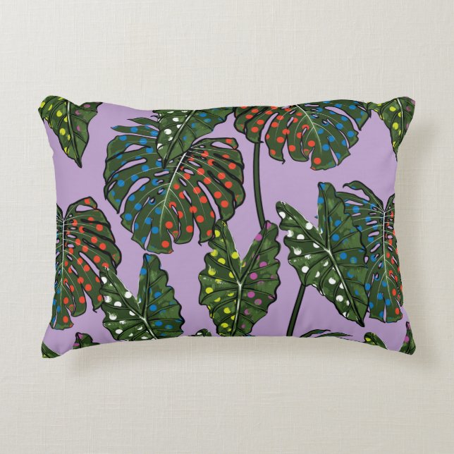 Tropical leaves seamless pattern on colourful pop  accent pillow (Front)