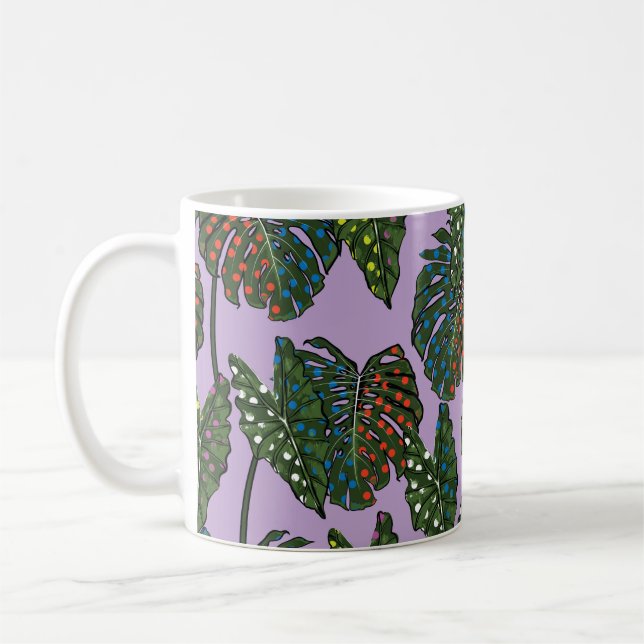 Tropical leaves seamless pattern on colourful pop  coffee mug (Left)
