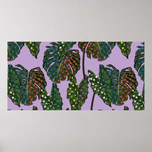 Tropical leaves seamless pattern on colourful pop poster