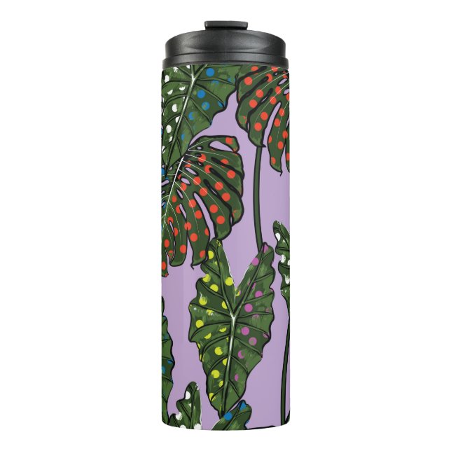 Tropical leaves seamless pattern on colourful pop  thermal tumbler (Front)