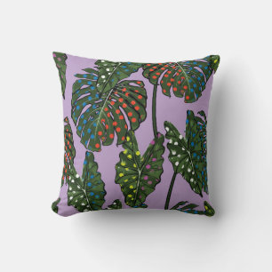 Tropical leaves seamless pattern on colourful pop  throw pillow