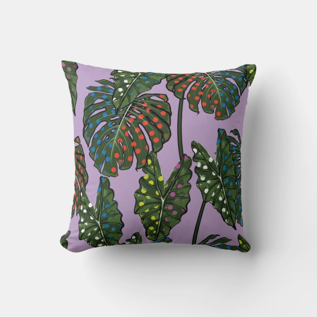 Tropical leaves seamless pattern on colourful pop  throw pillow (Front)