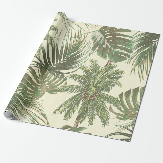 Tropical leaves seamless pattern wrapping paper (Unrolled)