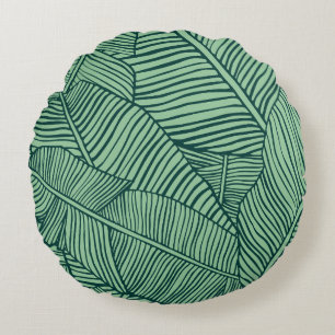 Tropical leaves. Seamless texture with banana leaf Round Pillow