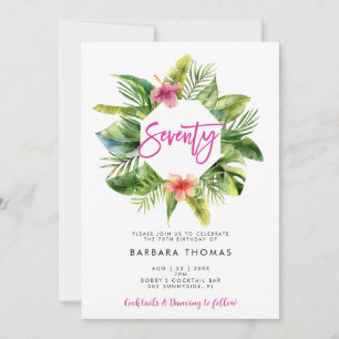 Tropical leaves seventy birthday party invitation