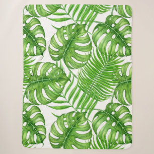 Tropical leaves sherpa blanket
