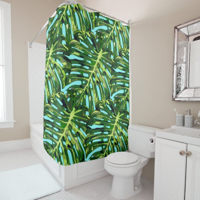 Tropical Leaves Shower Curtain (In Situ)