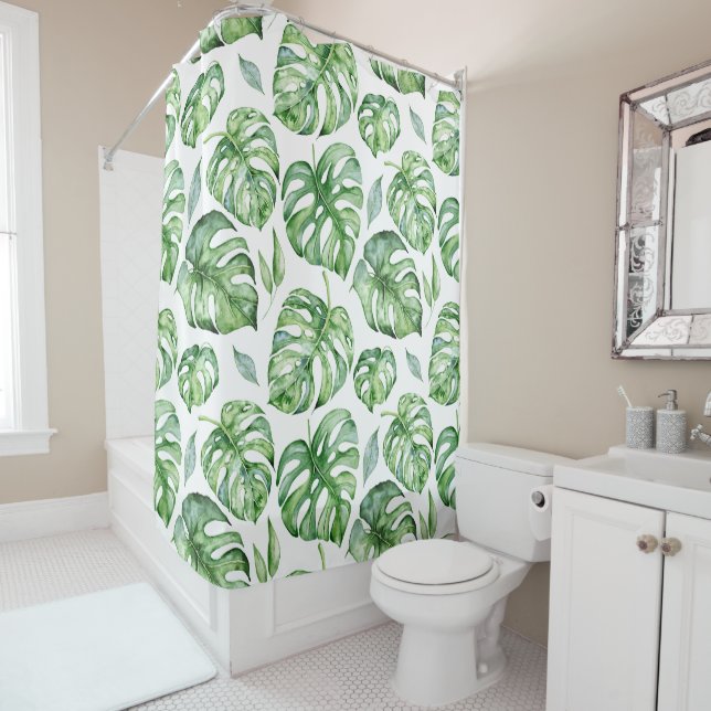 Tropical Leaves Shower Curtain (In Situ)