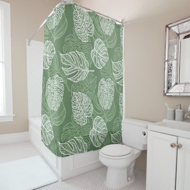 Tropical Leaves Shower Curtain (In Situ)