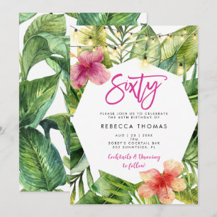 Tropical leaves sixty birthday party invitation