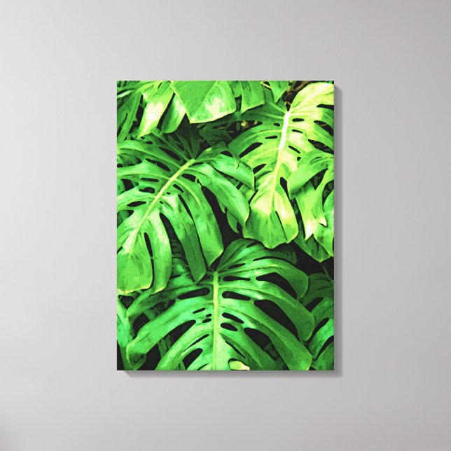 Tropical Leaves Splitleaf Philodendron, Green Canvas Print (Front)
