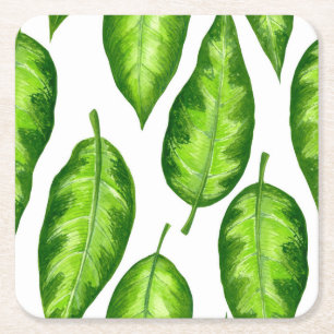 Tropical leaves square paper coaster