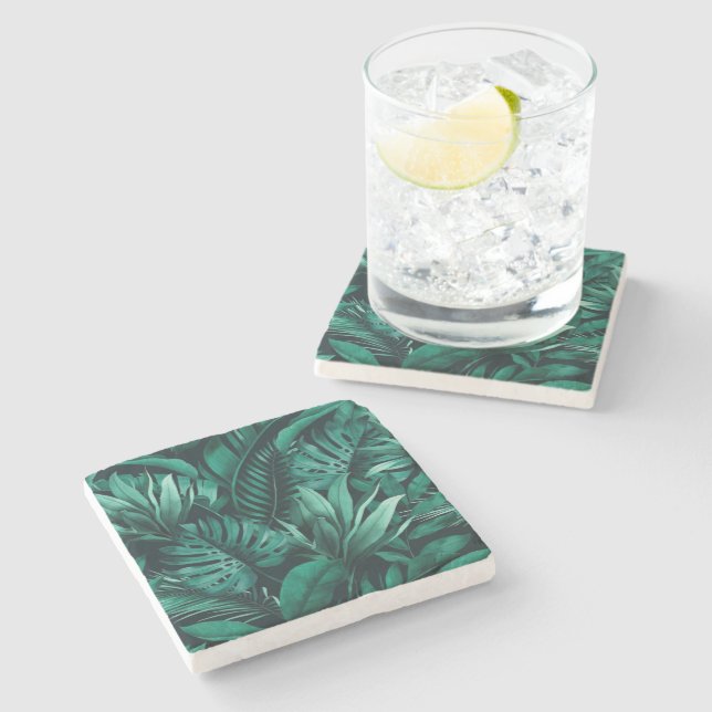Tropical Leaves Stone Coaster (Side)