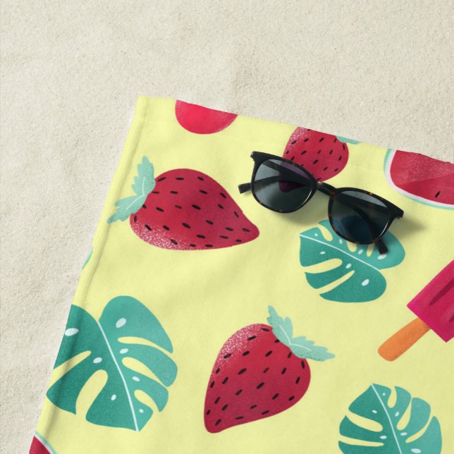 Tropical Leaves Summer Fruit Holiday Monogram Beach Towel (In Situ)