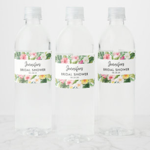 Tropical Leaves Summer Luau Bridal Shower Water Bottle Label