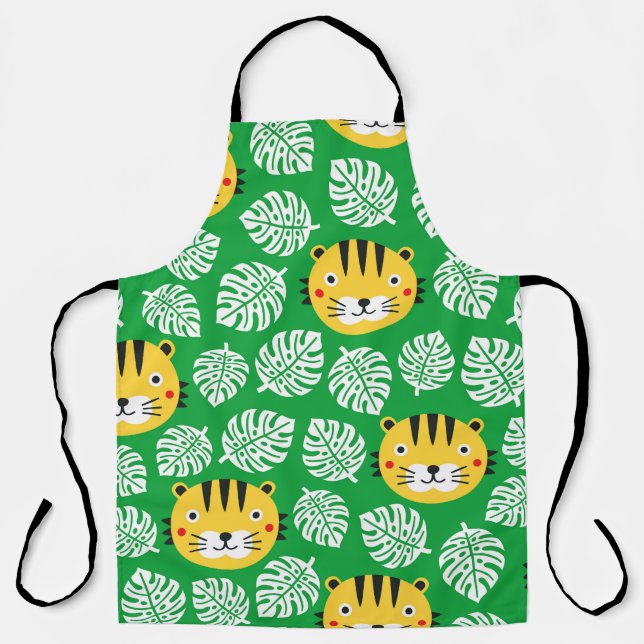 Tropical Leaves Tiger Kid Pattern Apron (Front)