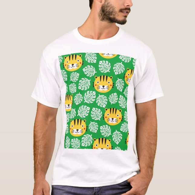Tropical Leaves Tiger Kid Pattern T-Shirt (Front)