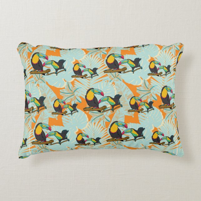 Tropical leaves toucan seamless Pattern Accent Pillow (Front)