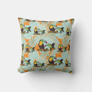Tropical leaves toucan seamless Pattern Throw Pillow